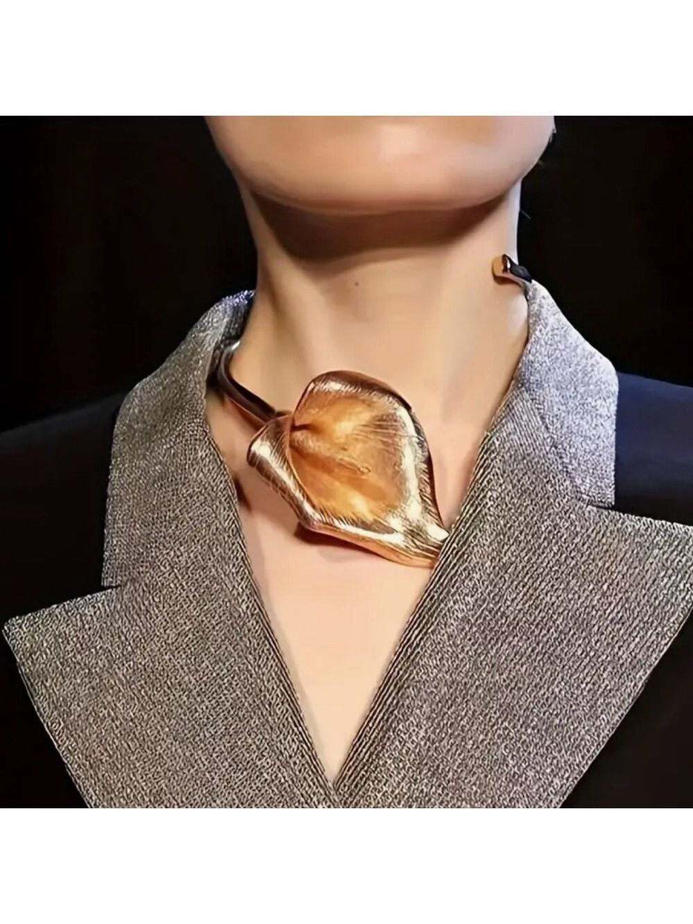 GOLDEN BLOOMS | Gold Cala Lily Contemporary Statement Collar Necklace | NEW - Picture 2 of 10